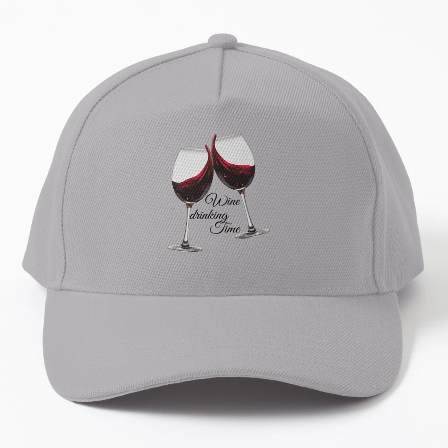 Wine Drinking Time Denim Baseball Cap - Washed Cotton - Snapback, Trucker Hat, Dad Hat, Denim Baseball Cap