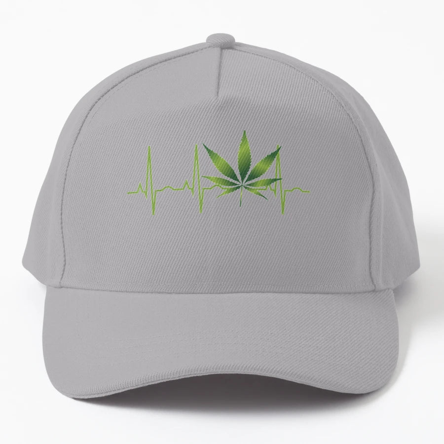 Weed Marijuana Leaf Heartbeat Trucker Hat - Distressed - Snapback, Trucker Hat, Dad Hat, Denim Baseball Cap