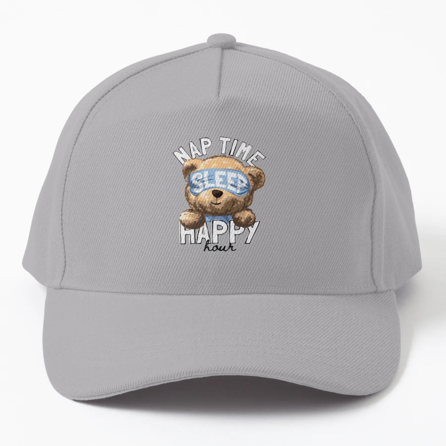Bear Nap Time Trucker Hat - Minimalist Style - Snapback, Trucker Hat, Dad Hat, Denim Baseball Cap