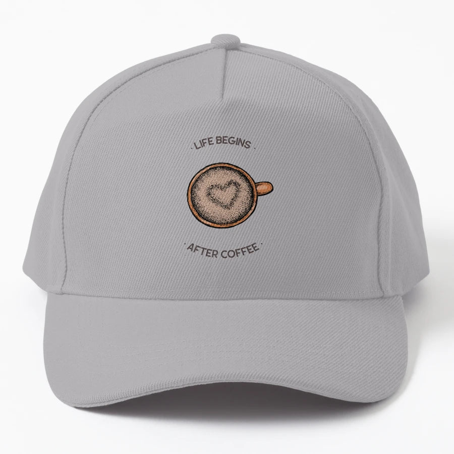 Life Begins After Coffee Funny Coffee Denim Baseball Cap - Snapback, Trucker Hat, Dad Hat, Denim Baseball Cap
