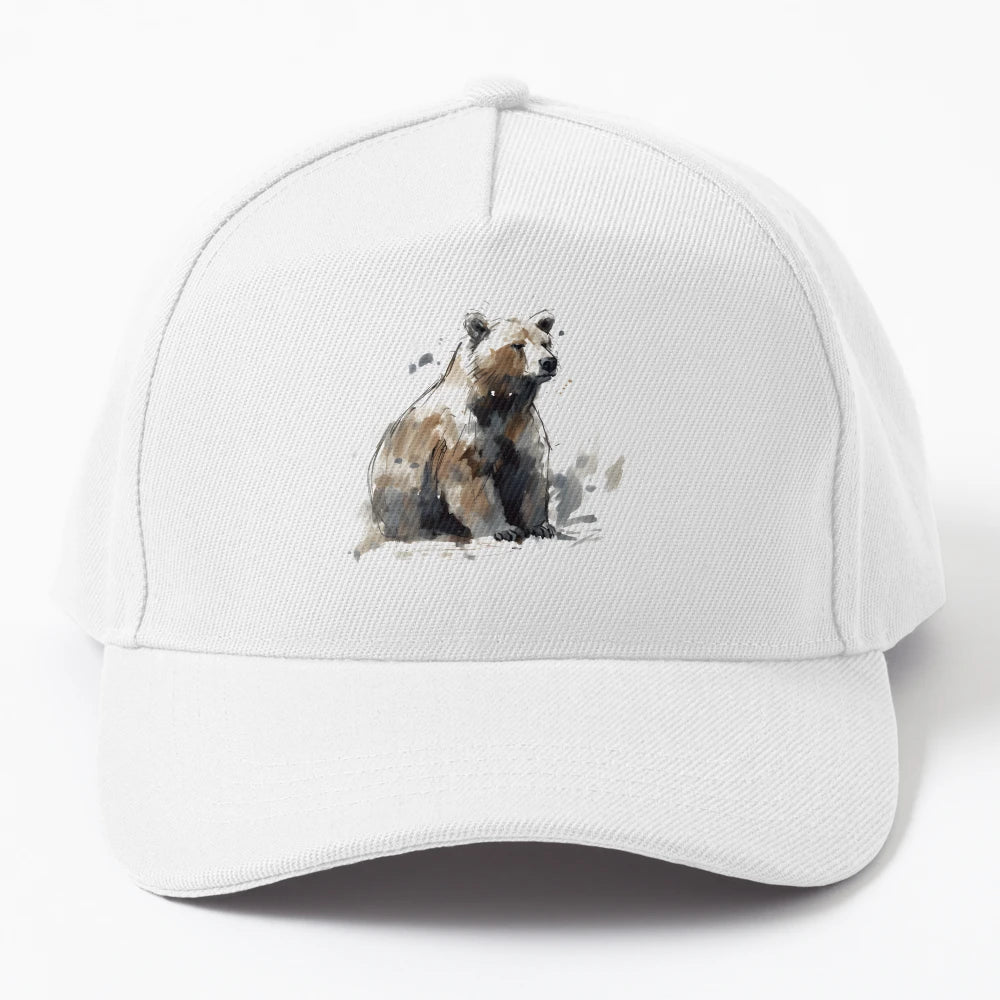 Bear Graphic Brown Bear Denim Baseball Cap - 6-Panel Cap - Snapback, Trucker Hat, Dad Hat, Denim Baseball Cap