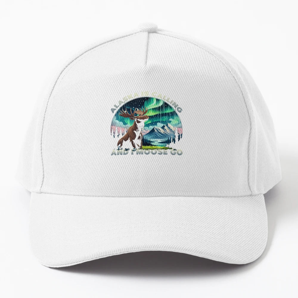 Aurora Moose Alaska T Shirt Scenic Denim Baseball Cap - Snapback, Trucker Hat, Dad Hat, Denim Baseball Cap