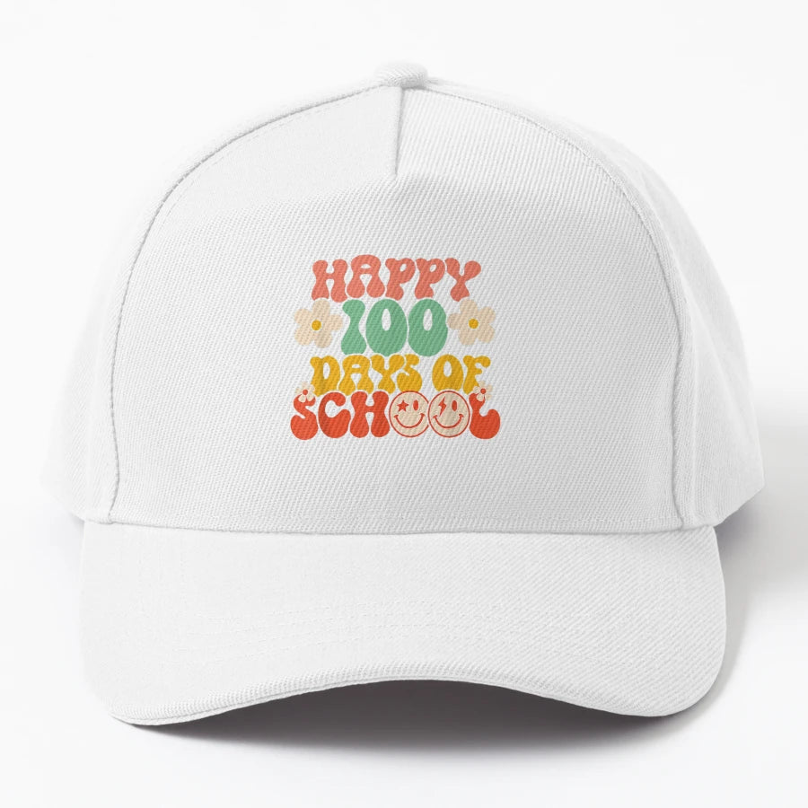 Happy 100Th Day School Teacher Groovy 100 Days Trucker Hat - Snapback, Trucker Hat, Dad Hat, Denim Baseball Cap