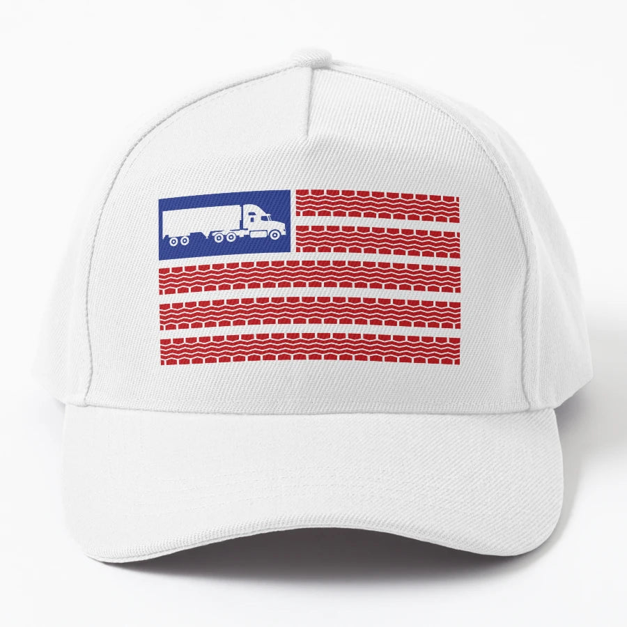 United States Flag Tire Tracks And Sleeper Cab Trucker Hat - Snapback, Trucker Hat, Dad Hat, Denim Baseball Cap