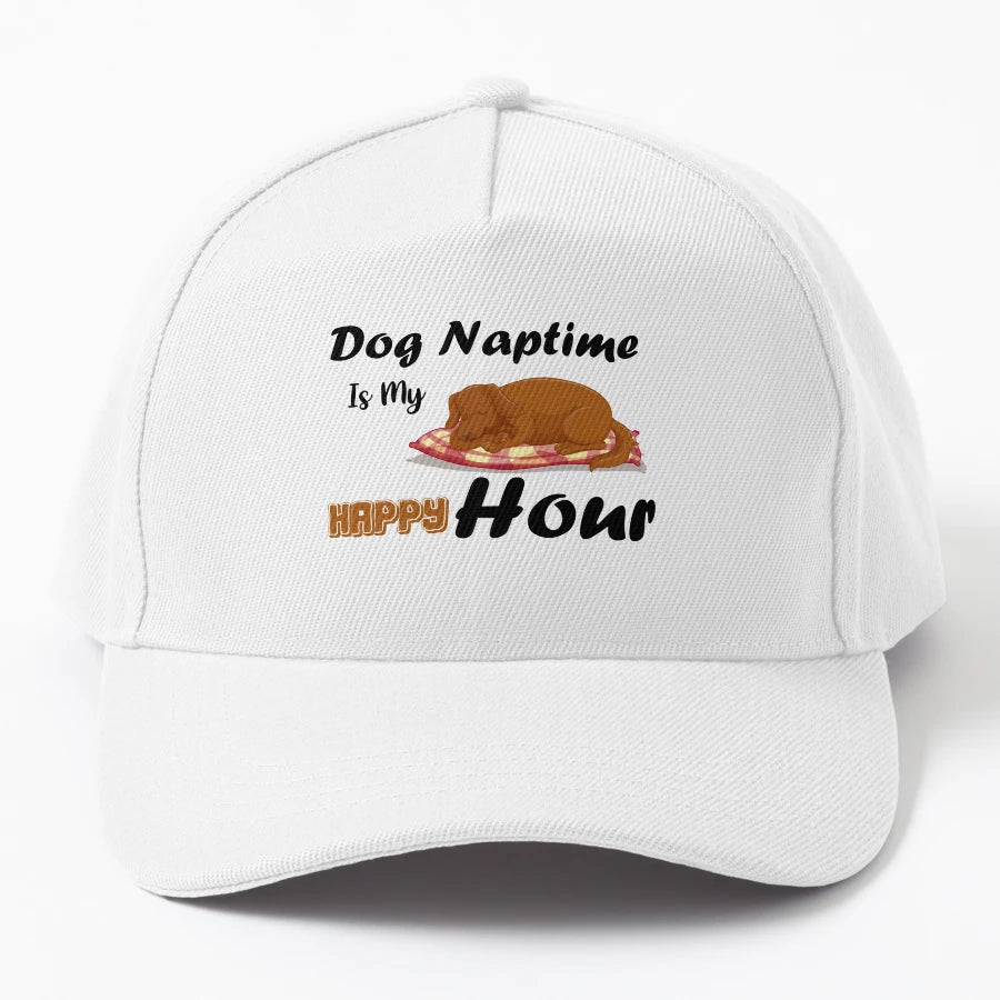 Dog Naptime Is My Happy Hour Trucker Hat - Breathable Mesh - Snapback, Trucker Hat, Dad Hat, Denim Baseball Cap
