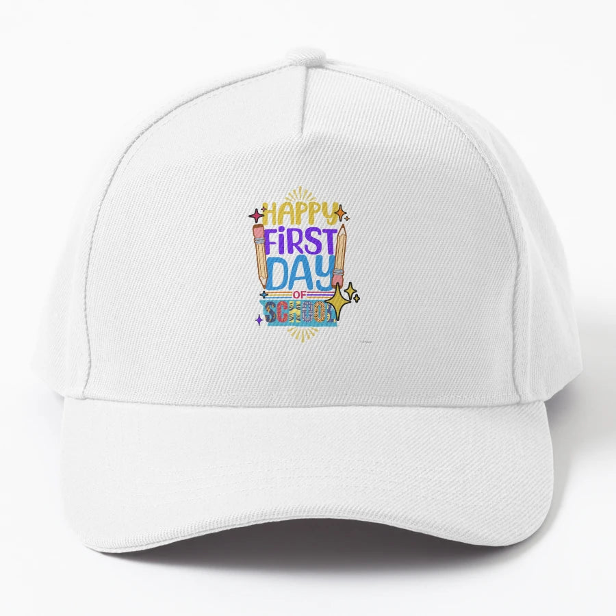 Happy First Day School Design Teacher New Era Snapback - Snapback, Trucker Hat, Dad Hat, Denim Baseball Cap