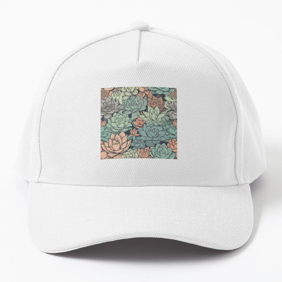 Colourful Succulents Zen Watercolor Denim Baseball Cap - Snapback, Trucker Hat, Dad Hat, Denim Baseball Cap
