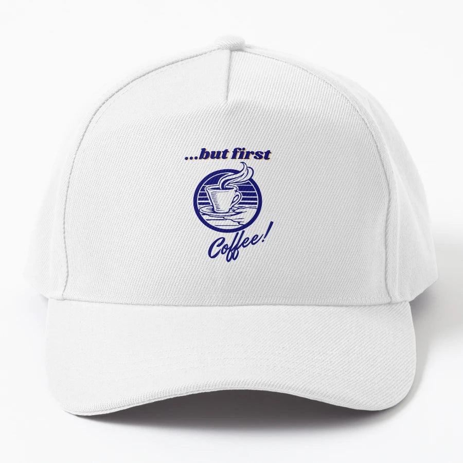 But First Coffee Denim Baseball Cap - 6-Panel Cap - Snapback, Trucker Hat, Dad Hat, Denim Baseball Cap