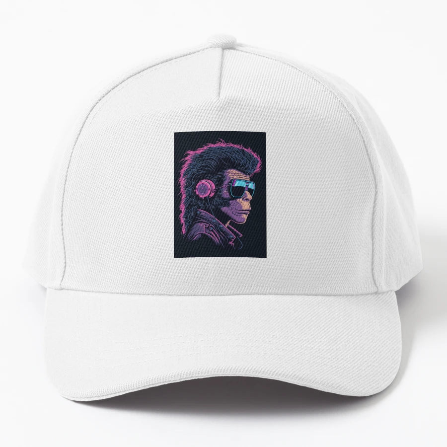 Vaporwave Synthwave Cool Monkey Sunglasses Trucker Hat - Snapback, Trucker Hat, Dad Hat, Denim Baseball Cap