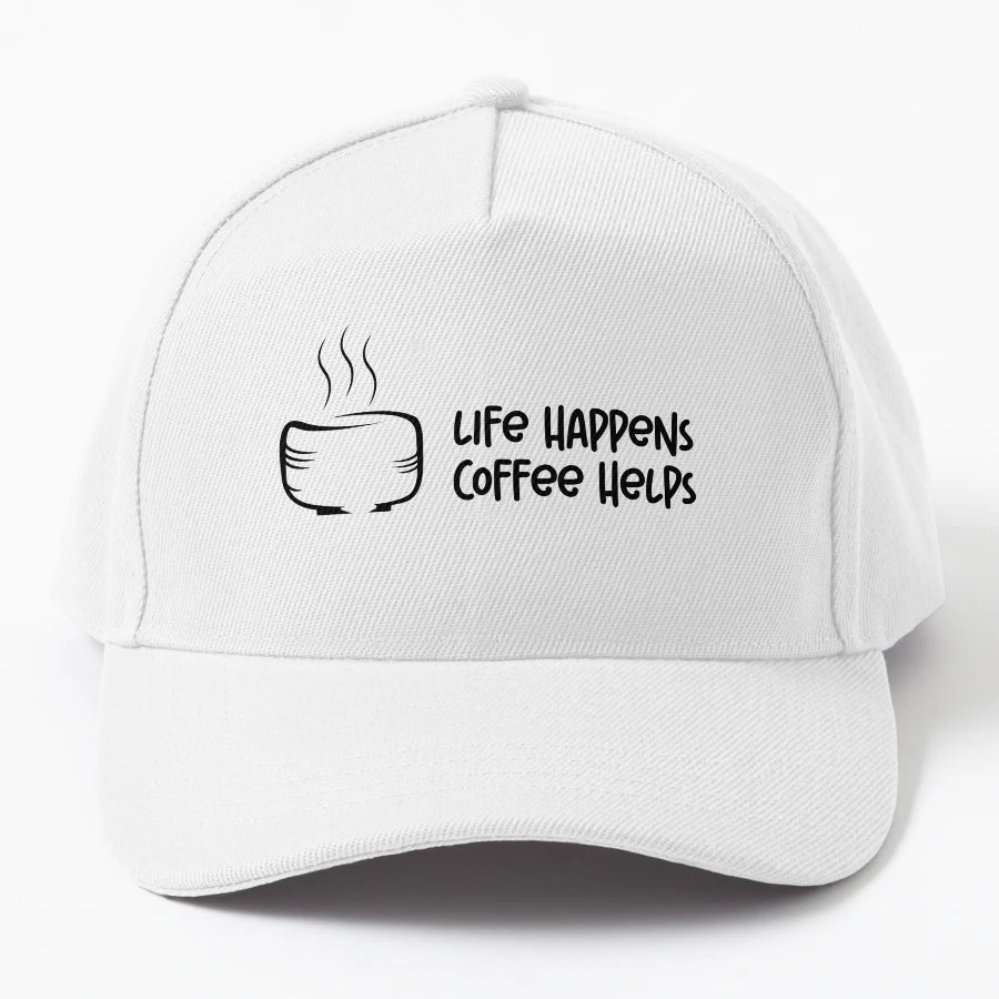 Coffee Life Happens Denim Baseball Cap - Classic Cap - Snapback, Trucker Hat, Dad Hat, Denim Baseball Cap