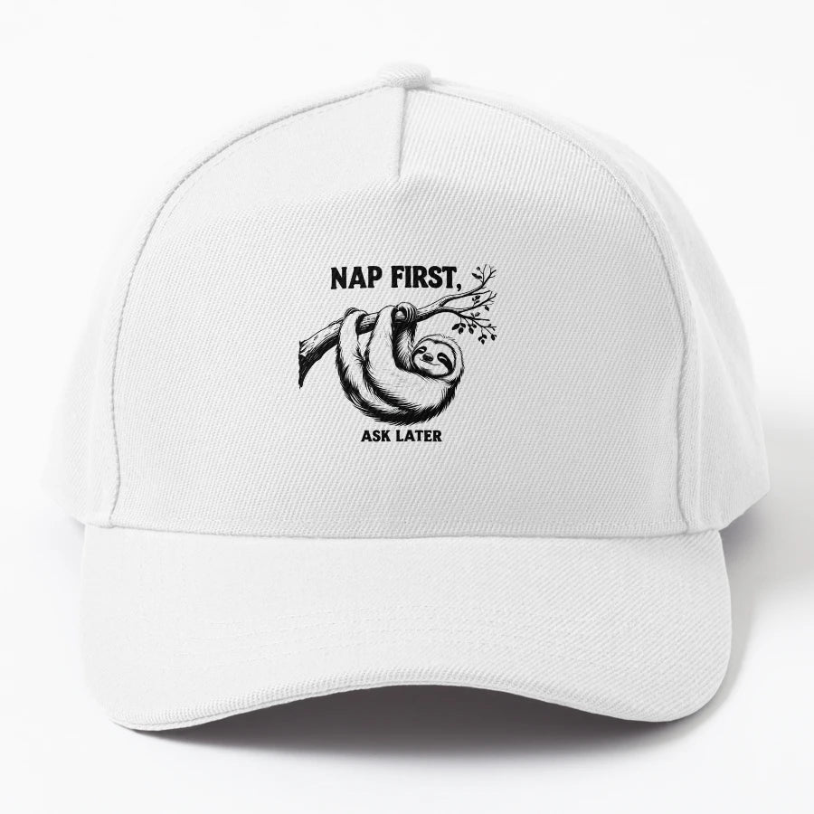 Nap First Ask Later Lazy Sloth Nap Mode Denim Baseball Cap - Snapback, Trucker Hat, Dad Hat, Denim Baseball Cap