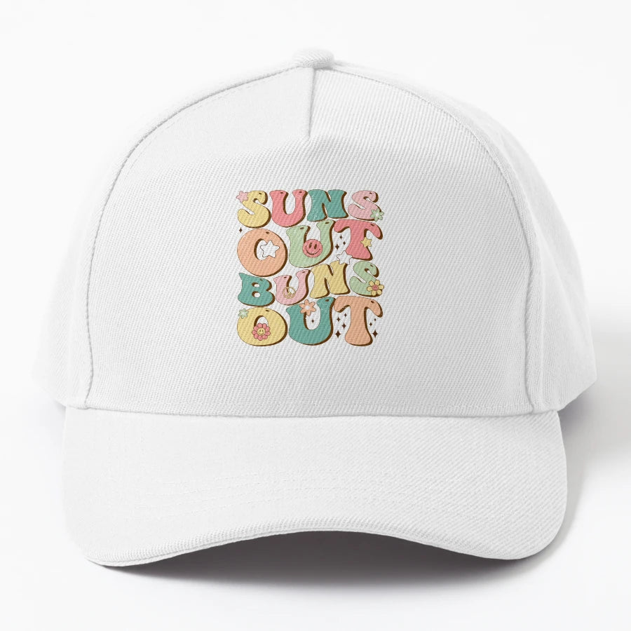 Suns Out Buns Out Summer Vibes Groovy Trucker Hat - Minimali - Snapback, Trucker Hat, Dad Hat, Denim Baseball Cap