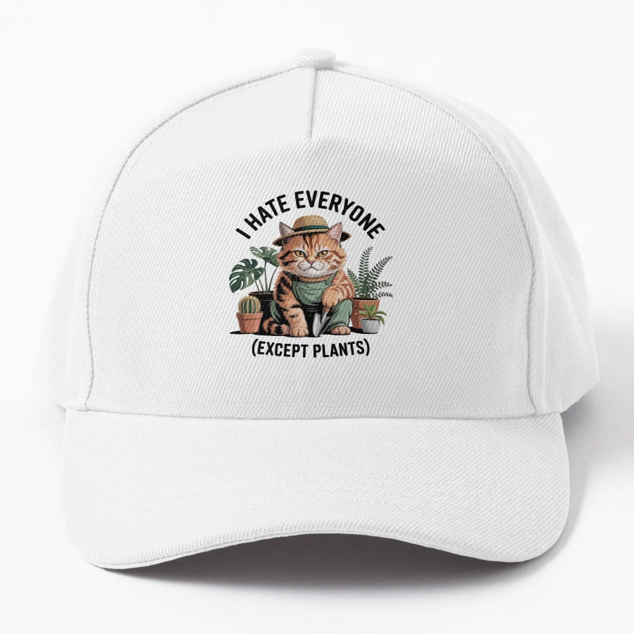 Funny Gardener Cat Houseplants Introvert Denim Baseball Cap - Snapback, Trucker Hat, Dad Hat, Denim Baseball Cap