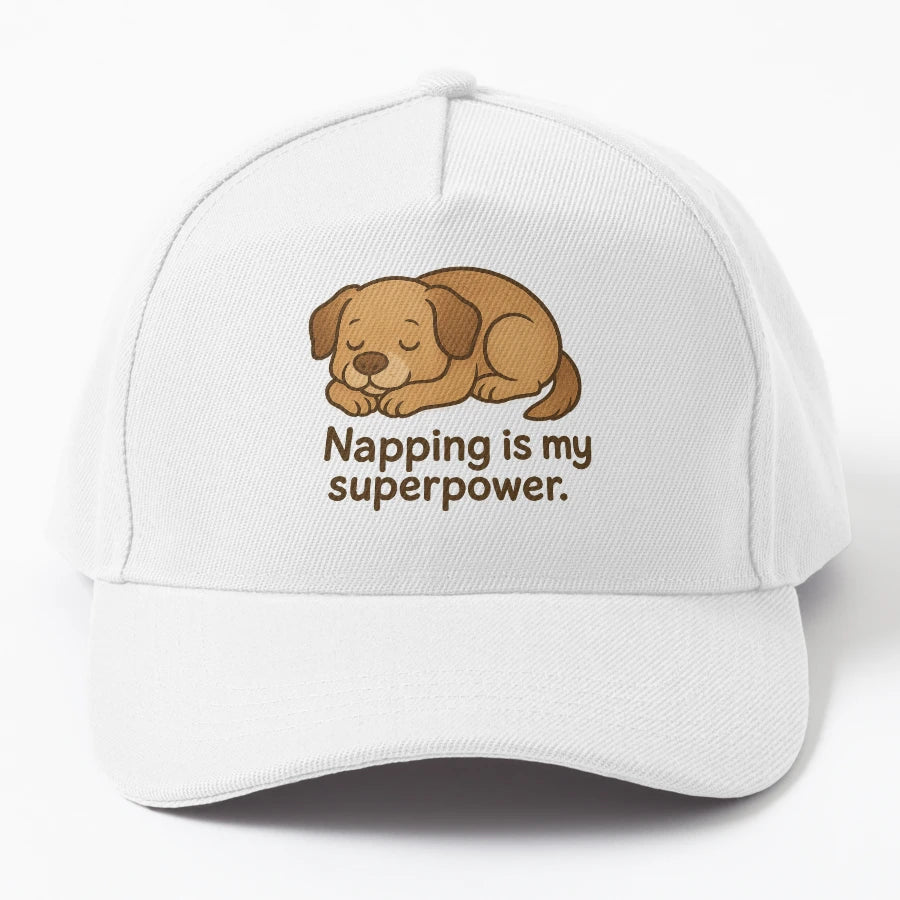 Napping Is My Superpower Sleepy Dog Cartoon OTTO Dad Hat - Snapback, Trucker Hat, Dad Hat, Denim Baseball Cap