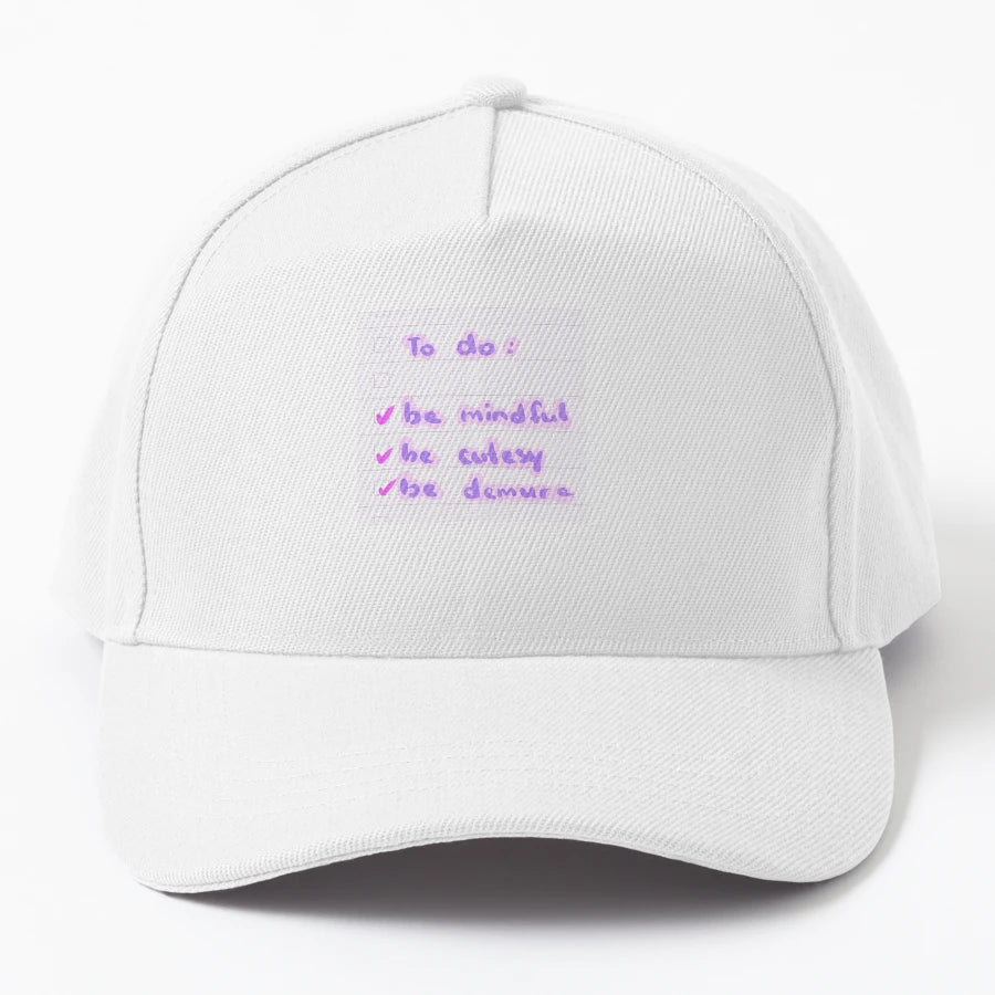 Cutesy Mindful Demure Denim Baseball Cap - Embroidered - Snapback, Trucker Hat, Dad Hat, Denim Baseball Cap