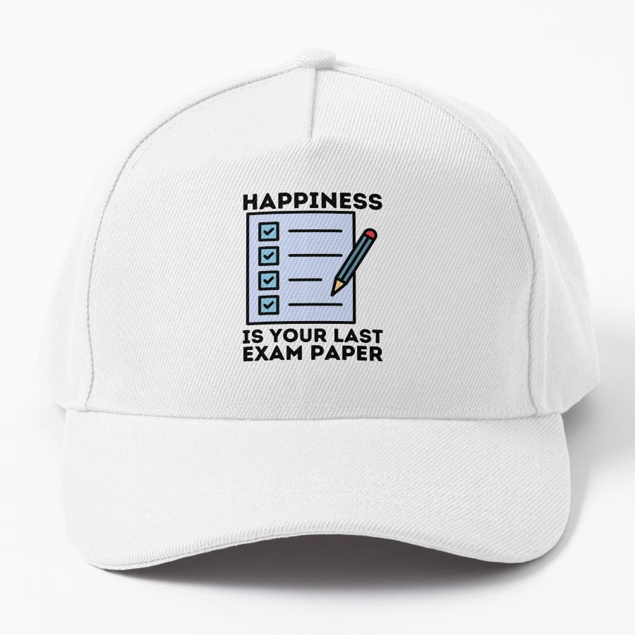 Happiness Is Your Last Exam Paper Funny Denim Baseball Cap - Snapback, Trucker Hat, Dad Hat, Denim Baseball Cap