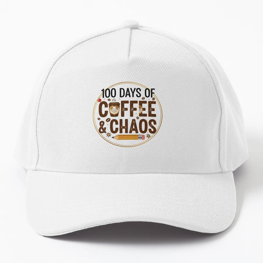 100 Days Coffee Chaos Funny Teacher Life School Trucker Hat - Snapback, Trucker Hat, Dad Hat, Denim Baseball Cap