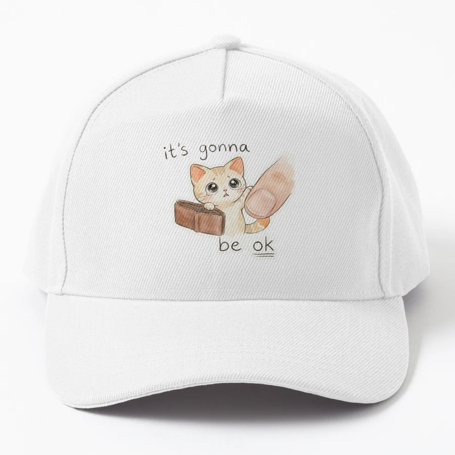 Comforting Kitten Its Gonna Be Okay Denim Baseball Cap - Snapback, Trucker Hat, Dad Hat, Denim Baseball Cap