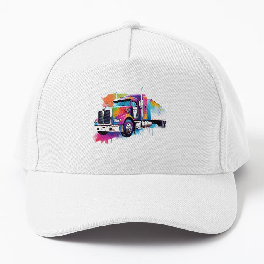 Semi Truck Automobile Watercolor Bold Denim Baseball Cap - Snapback, Trucker Hat, Dad Hat, Denim Baseball Cap