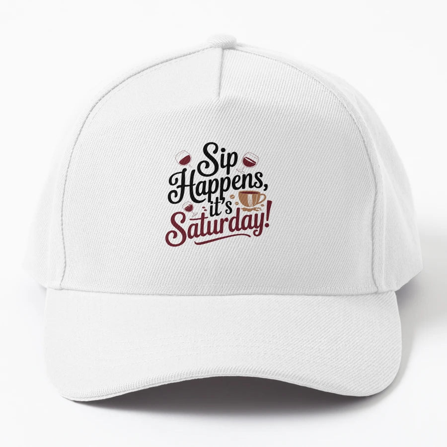 Sip Happens Its Happy Saturday OTTO Dad Hat - Embroidered - Snapback, Trucker Hat, Dad Hat, Denim Baseball Cap