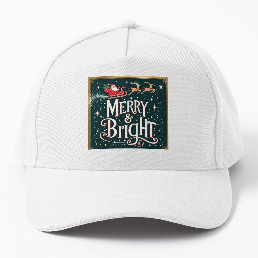 Merry Bright Cheer Santa Denim Baseball Cap - Embroidered - Snapback, Trucker Hat, Dad Hat, Denim Baseball Cap