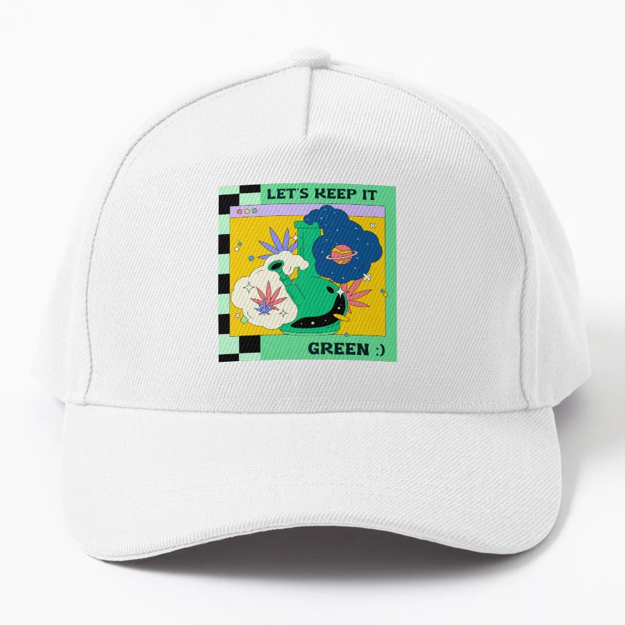 Lets Keep It Green Weed Bong T Shirt Denim Baseball Cap - Snapback, Trucker Hat, Dad Hat, Denim Baseball Cap