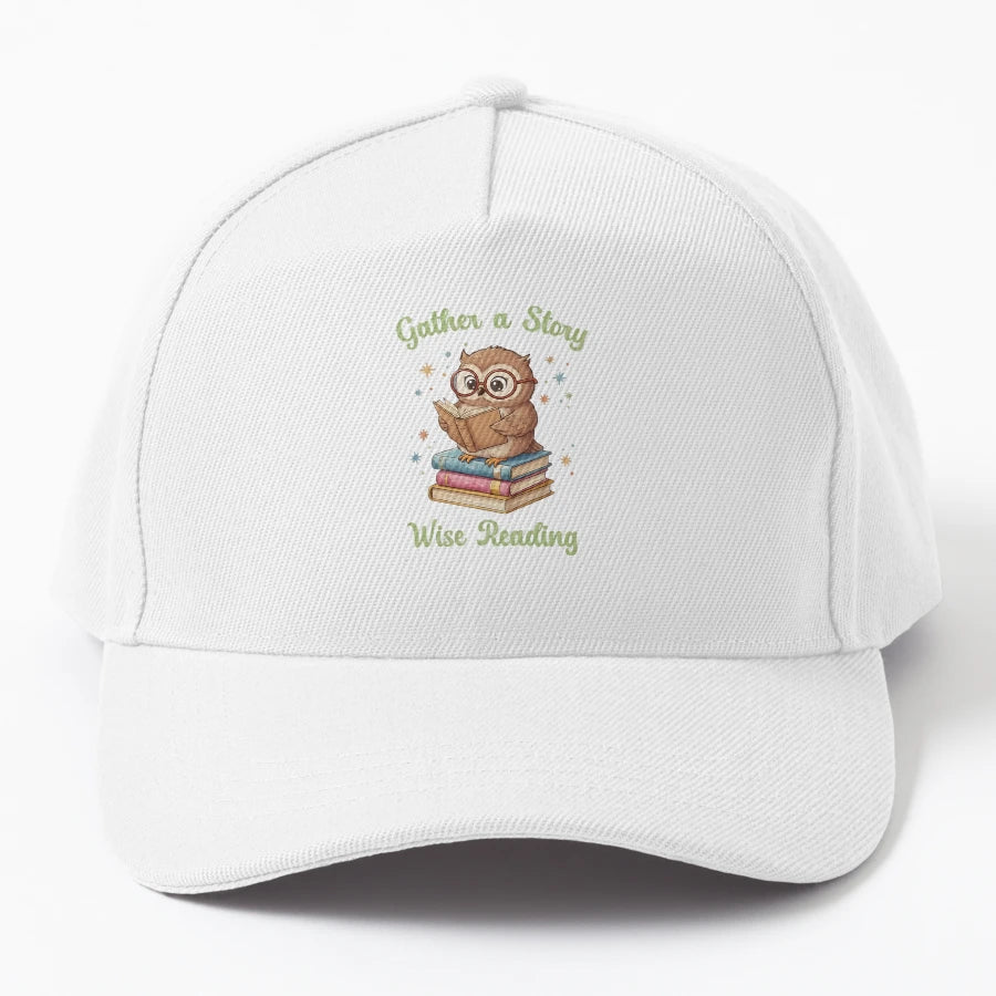Gather Story Wise Reading Cute Owl Books Denim Baseball Cap - Snapback, Trucker Hat, Dad Hat, Denim Baseball Cap