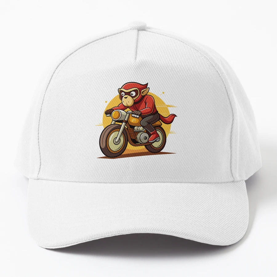 Monkey Biker Trucker Hat - High-Quality Custom Crafted - Snapback, Trucker Hat, Dad Hat, Denim Baseball Cap