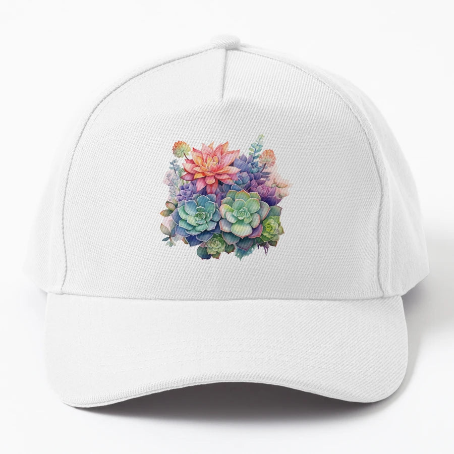 Water Color Succulents Denim Baseball Cap - Exclusive - Snapback, Trucker Hat, Dad Hat, Denim Baseball Cap