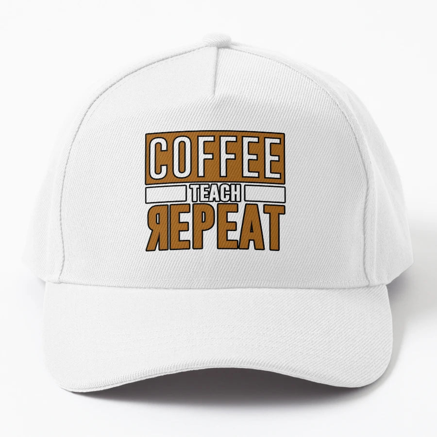 Coffee Teach Yepeat Funny Notch Denim Baseball Cap - Snapback, Trucker Hat, Dad Hat, Denim Baseball Cap