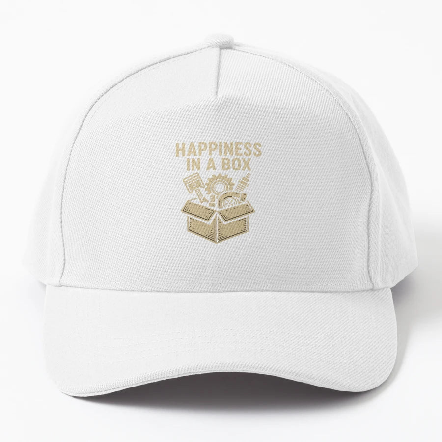 Happiness Box Car Parts Turbo Mechanic Denim Baseball Cap - Snapback, Trucker Hat, Dad Hat, Denim Baseball Cap
