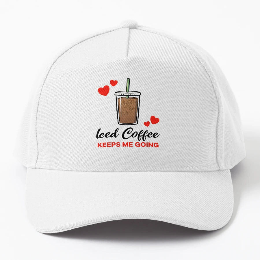 Iced Coffee Keeps Me Going Denim Baseball Cap - Custom - Snapback, Trucker Hat, Dad Hat, Denim Baseball Cap