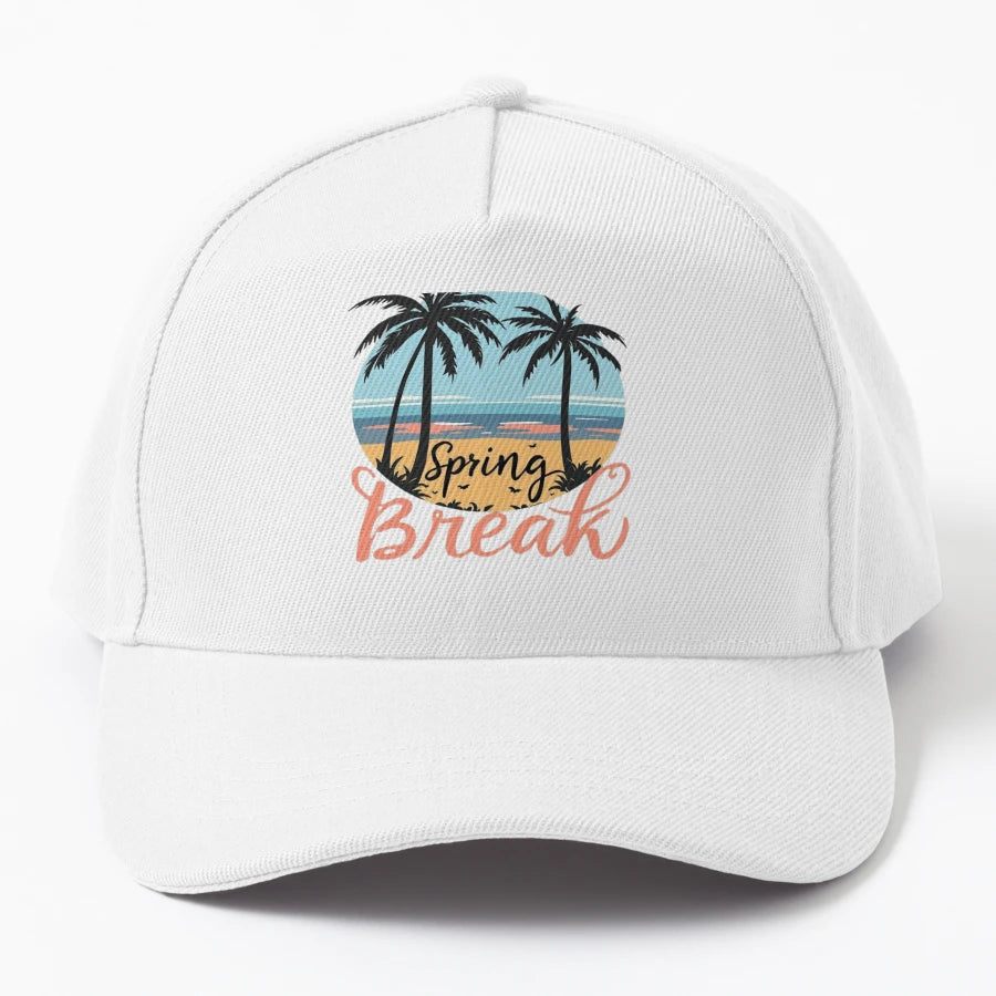 Spring Break Logo Denim Baseball Cap - Exclusive Unique Art - Snapback, Trucker Hat, Dad Hat, Denim Baseball Cap
