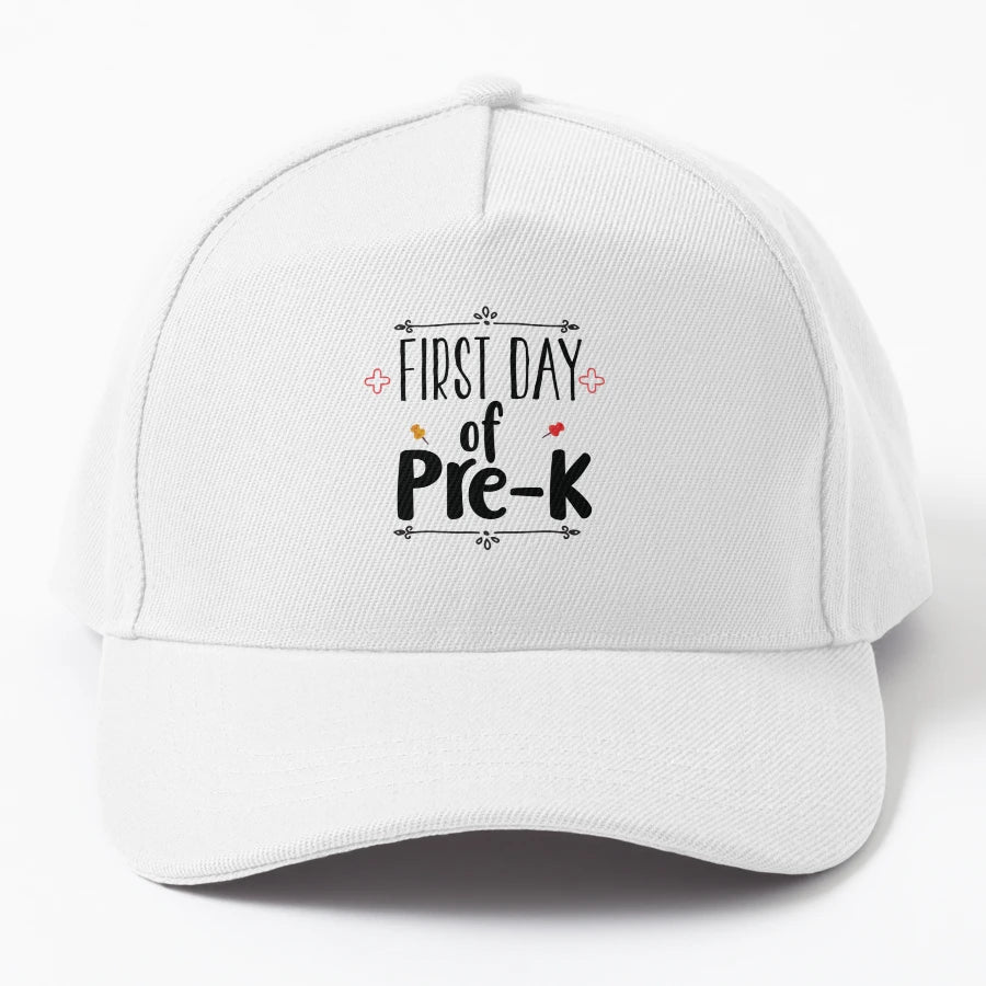 First Day Pre K Denim Baseball Cap - Distressed Unique Art - Snapback, Trucker Hat, Dad Hat, Denim Baseball Cap