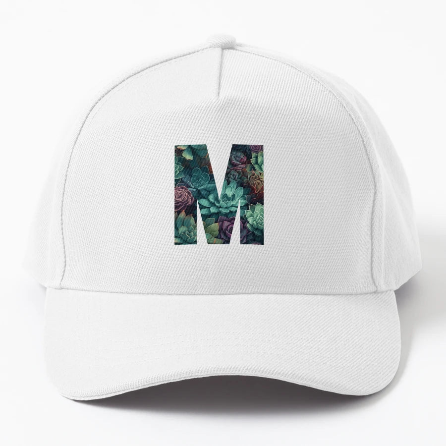 Elegant Succulent Pattern Letter M Trucker Hat - Vintage - Snapback, Trucker Hat, Dad Hat, Denim Baseball Cap
