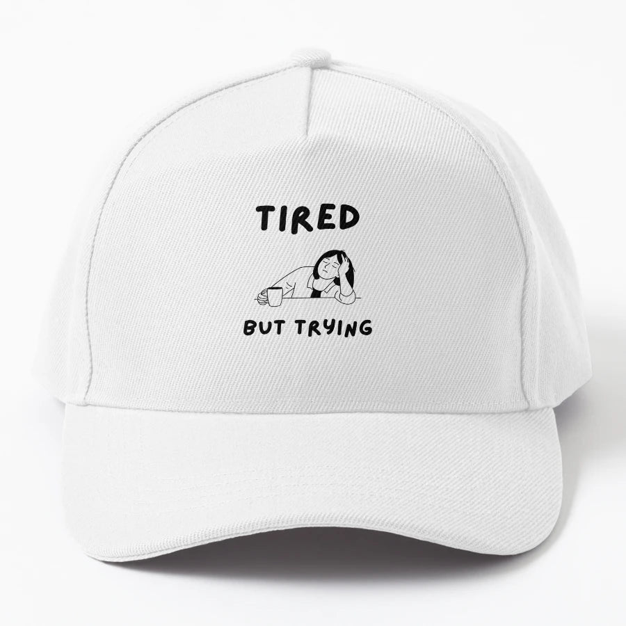 Tired But Trying Denim Baseball Cap - Outdoor Style - Snapback, Trucker Hat, Dad Hat, Denim Baseball Cap