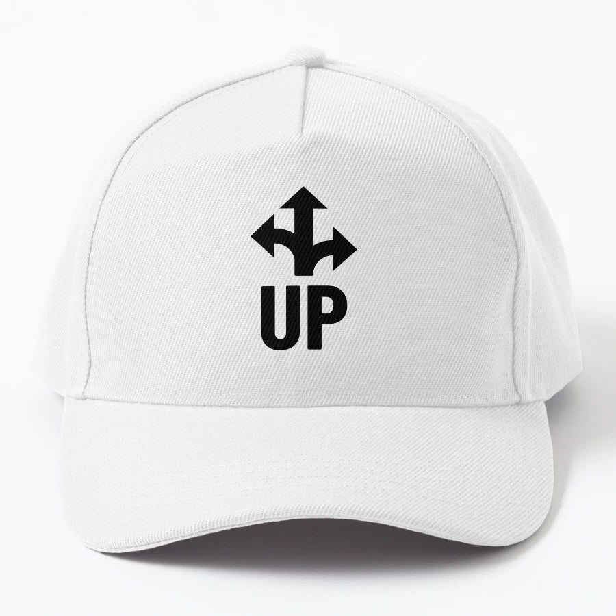 Up 1 Badge Black Text Denim Baseball Cap - Washed Cotton - Snapback, Trucker Hat, Dad Hat, Denim Baseball Cap