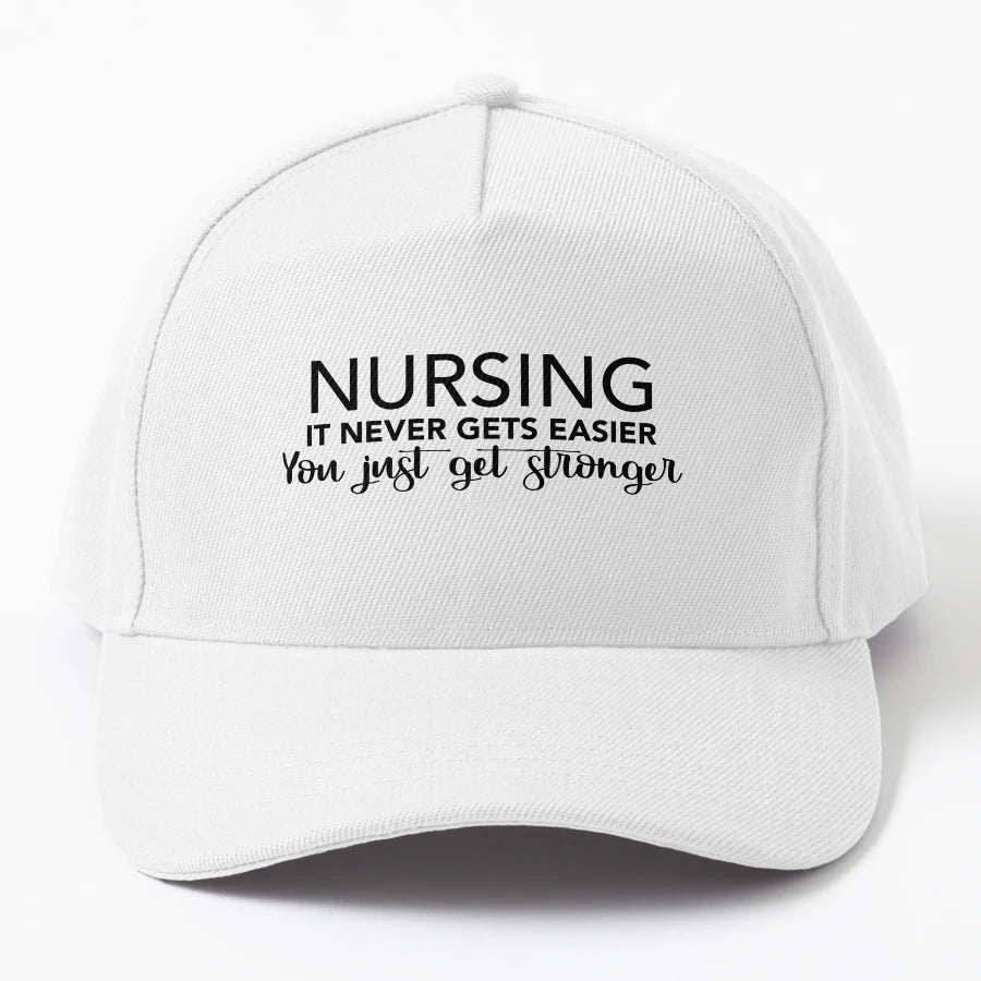 Nursing It Never Gets Easier You Just Denim Baseball Cap - Snapback, Trucker Hat, Dad Hat, Denim Baseball Cap