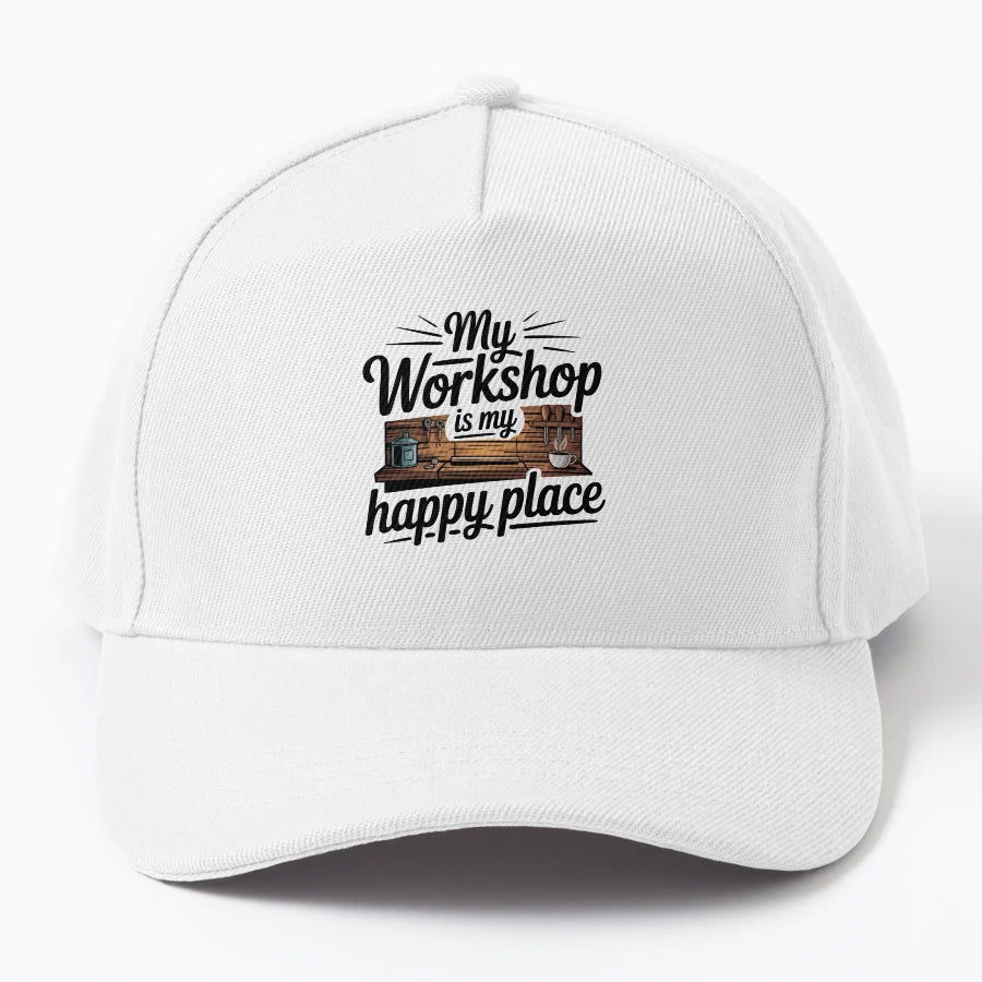 My Workshop Is My Happy Place OTTO Dad Hat - Exclusive - Snapback, Trucker Hat, Dad Hat, Denim Baseball Cap