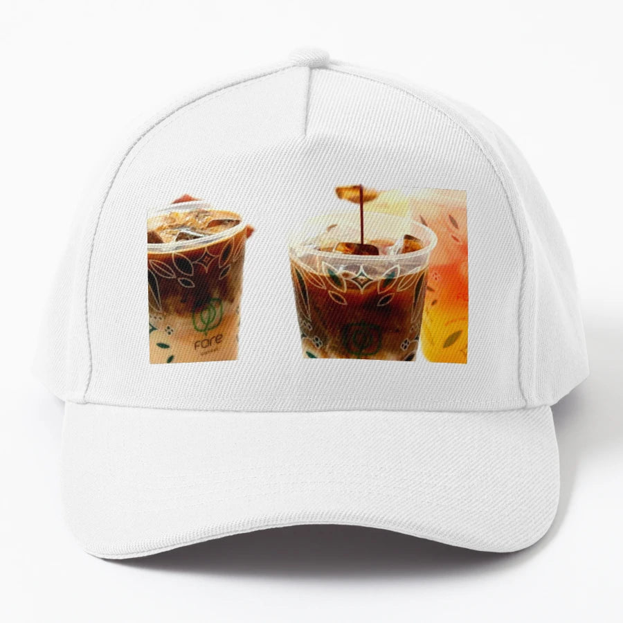 Iced Coffee Denim Baseball Cap - Embroidered Design - Snapback, Trucker Hat, Dad Hat, Denim Baseball Cap