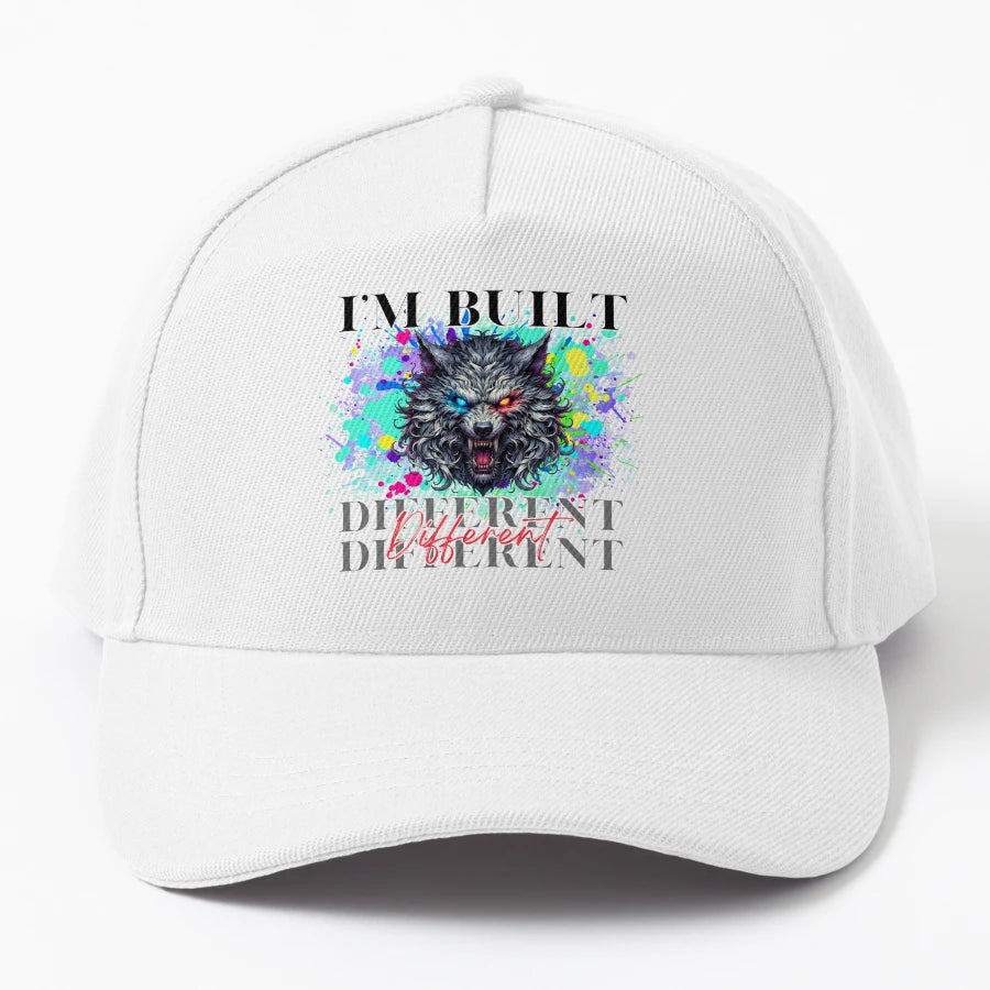 Fierce Wolf Art Im Built Different Denim Baseball Cap - Snapback, Trucker Hat, Dad Hat, Denim Baseball Cap