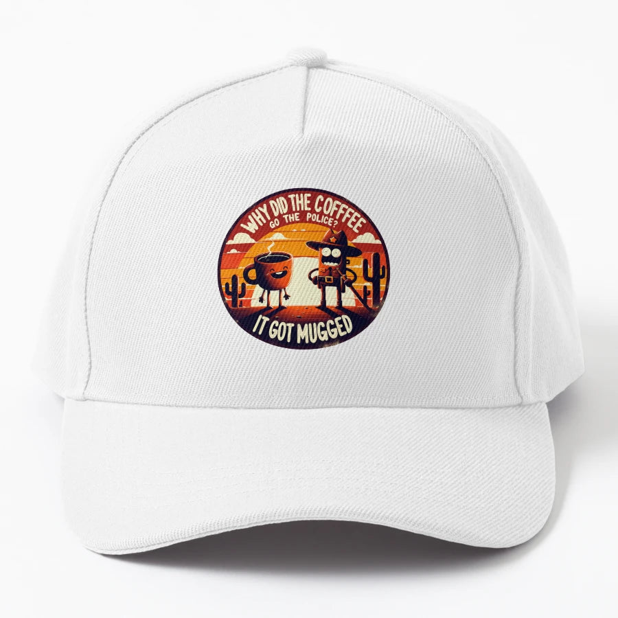 Dad Joke Why Did Coffee Go To Police Denim Baseball Cap - Snapback, Trucker Hat, Dad Hat, Denim Baseball Cap