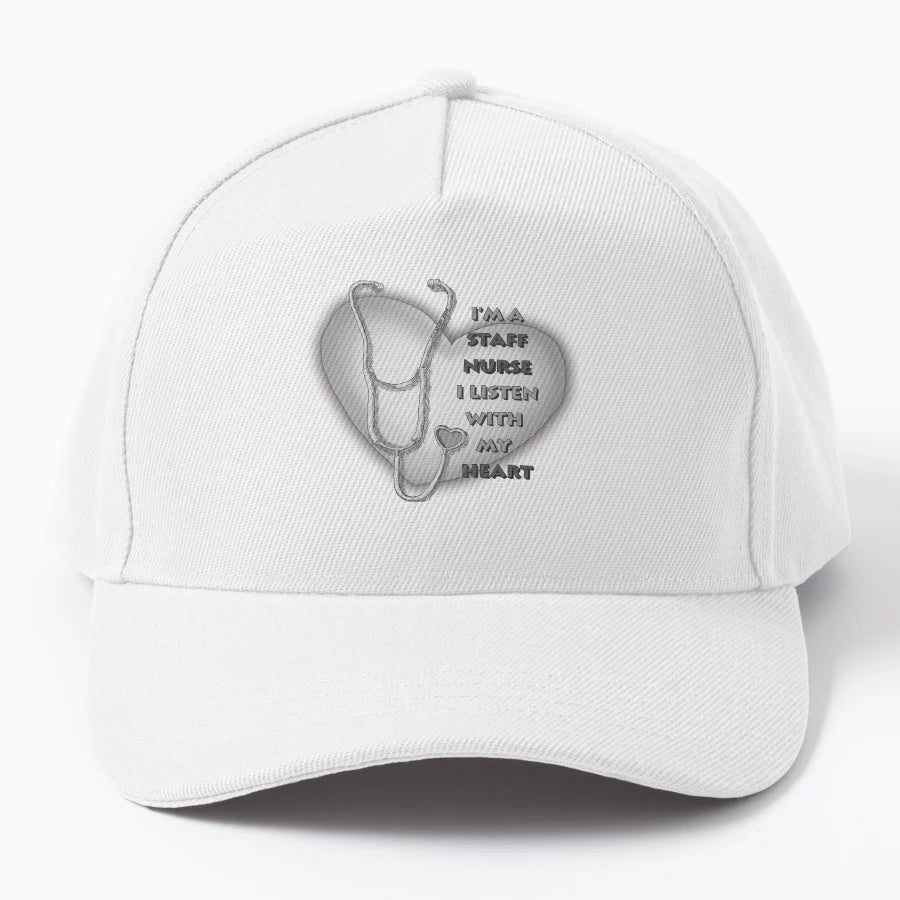 Staff Nurse Heart Trucker Hat - Unstructured Embroidered Art - Snapback, Trucker Hat, Dad Hat, Denim Baseball Cap