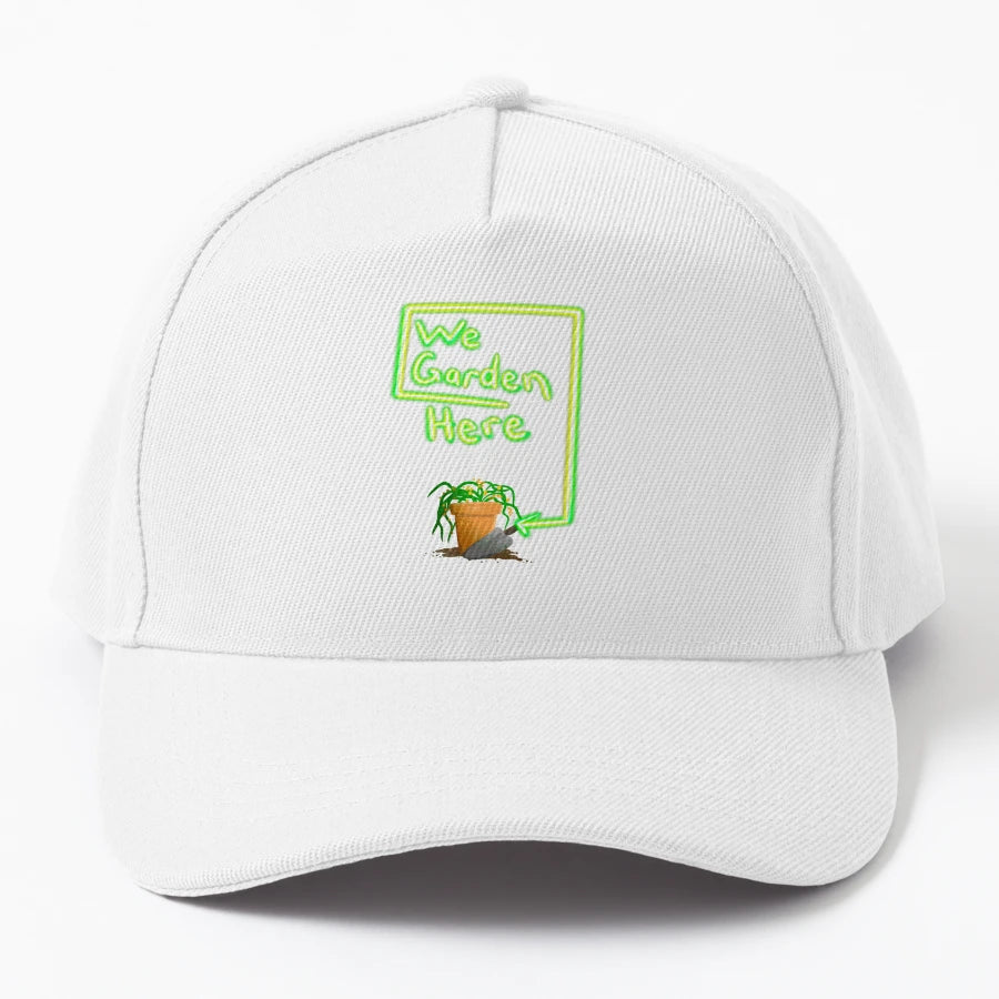 We Garden Here Green Neon Plant Pot Illustration Trucker Hat - Snapback, Trucker Hat, Dad Hat, Denim Baseball Cap