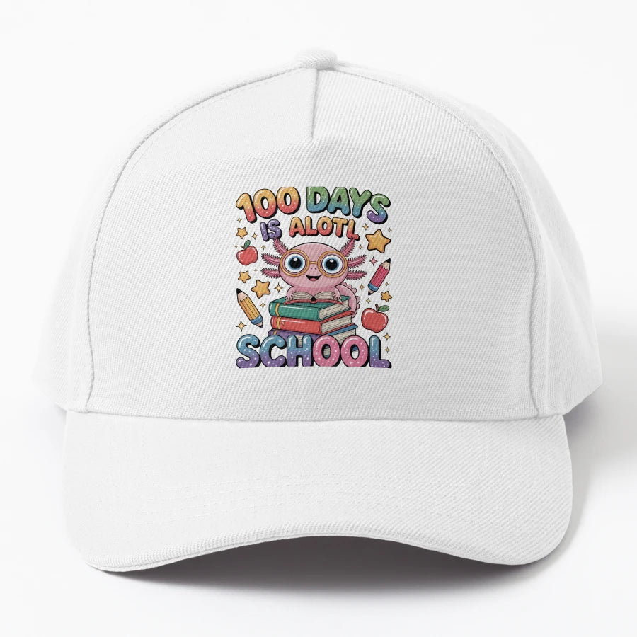 100 Days Is Lot School Axolotl Teacher Student Trucker Hat - Snapback, Trucker Hat, Dad Hat, Denim Baseball Cap