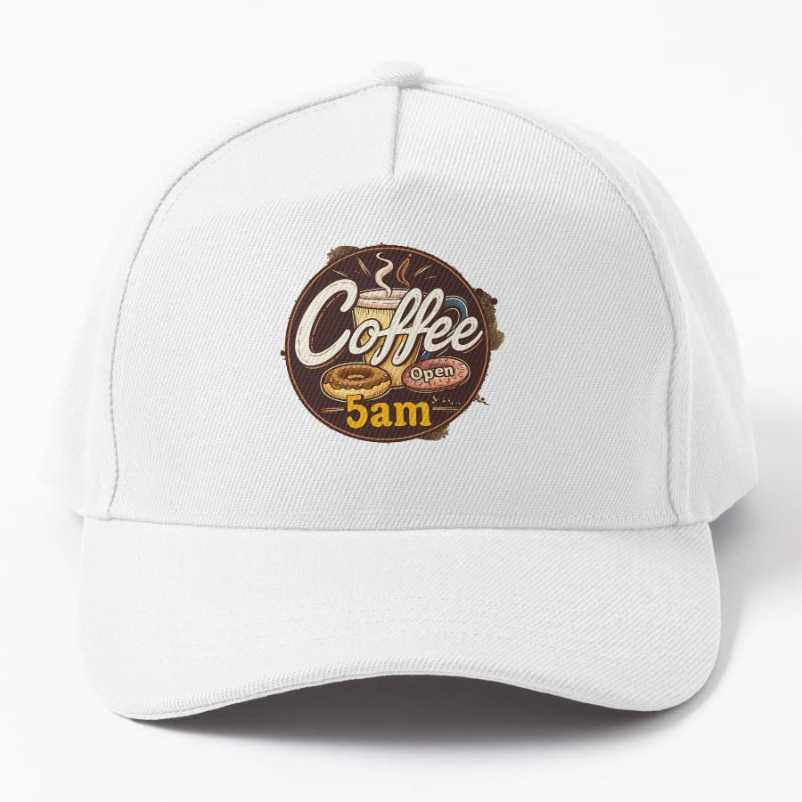 Coffee And Donuts Shop Sign Early Bird Denim Baseball Cap - Snapback, Trucker Hat, Dad Hat, Denim Baseball Cap