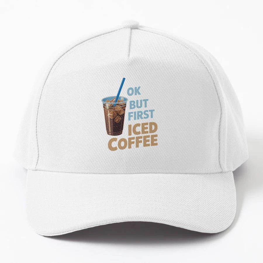 Ok But First Iced Coffee Trucker Hat - Outdoor Style - Snapback, Trucker Hat, Dad Hat, Denim Baseball Cap