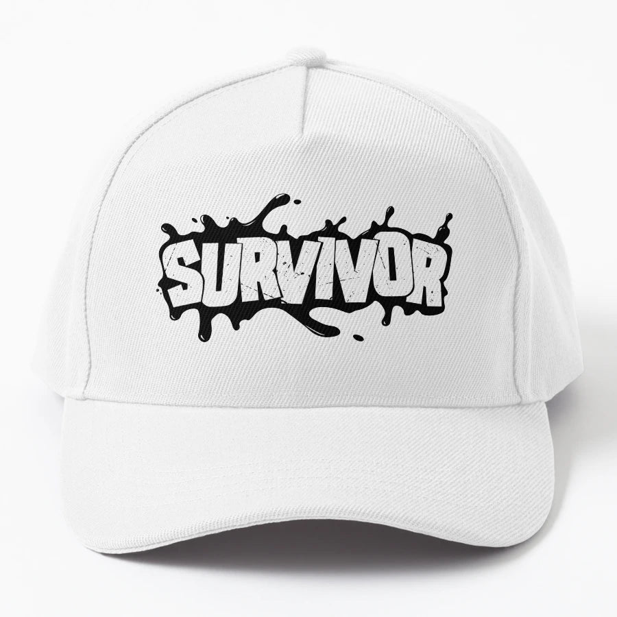 Survival Typography Blot Denim Baseball Cap - Exclusive - Snapback, Trucker Hat, Dad Hat, Denim Baseball Cap