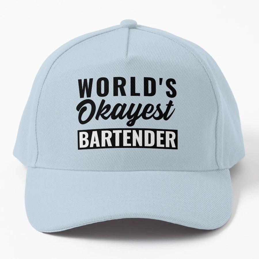 Worlds Okayest Bartender Denim Baseball Cap - Vintage Style - Snapback, Trucker Hat, Dad Hat, Denim Baseball Cap