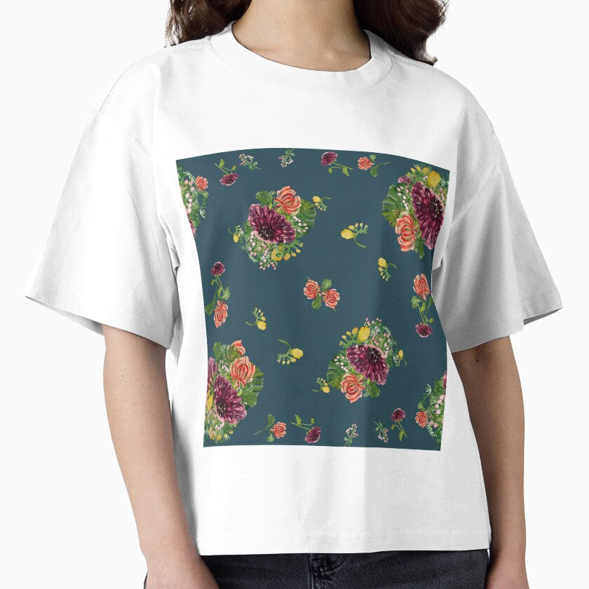 Dahlia palm flower pattern a watercolor turquoise by - Adult & Kids T-Shirts, Sweatshirts & Hoodies apparel design preview 1